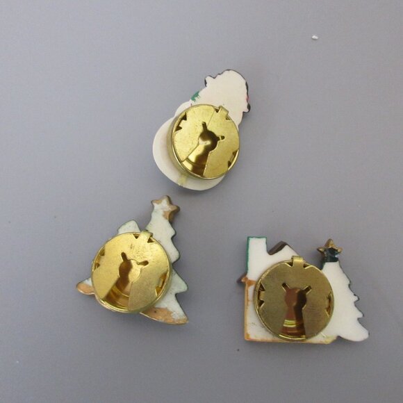 3 VINTAGE Christmas 1.5" Button Covers Snowman Christmas Tree & House + Bird Pin - Picture 4 of 8